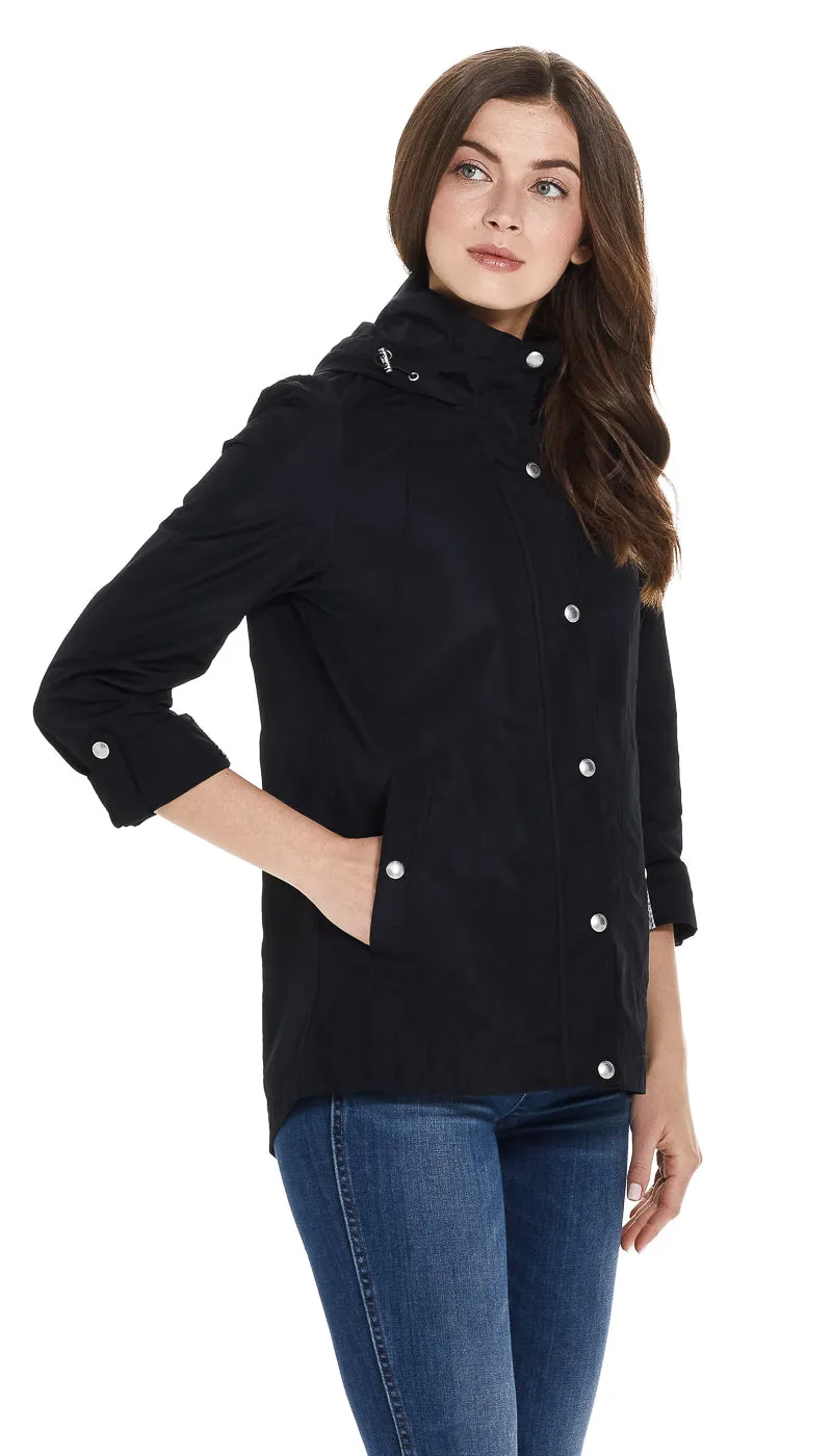 HOODED JACKET WITH TURN BACK SLEEVES