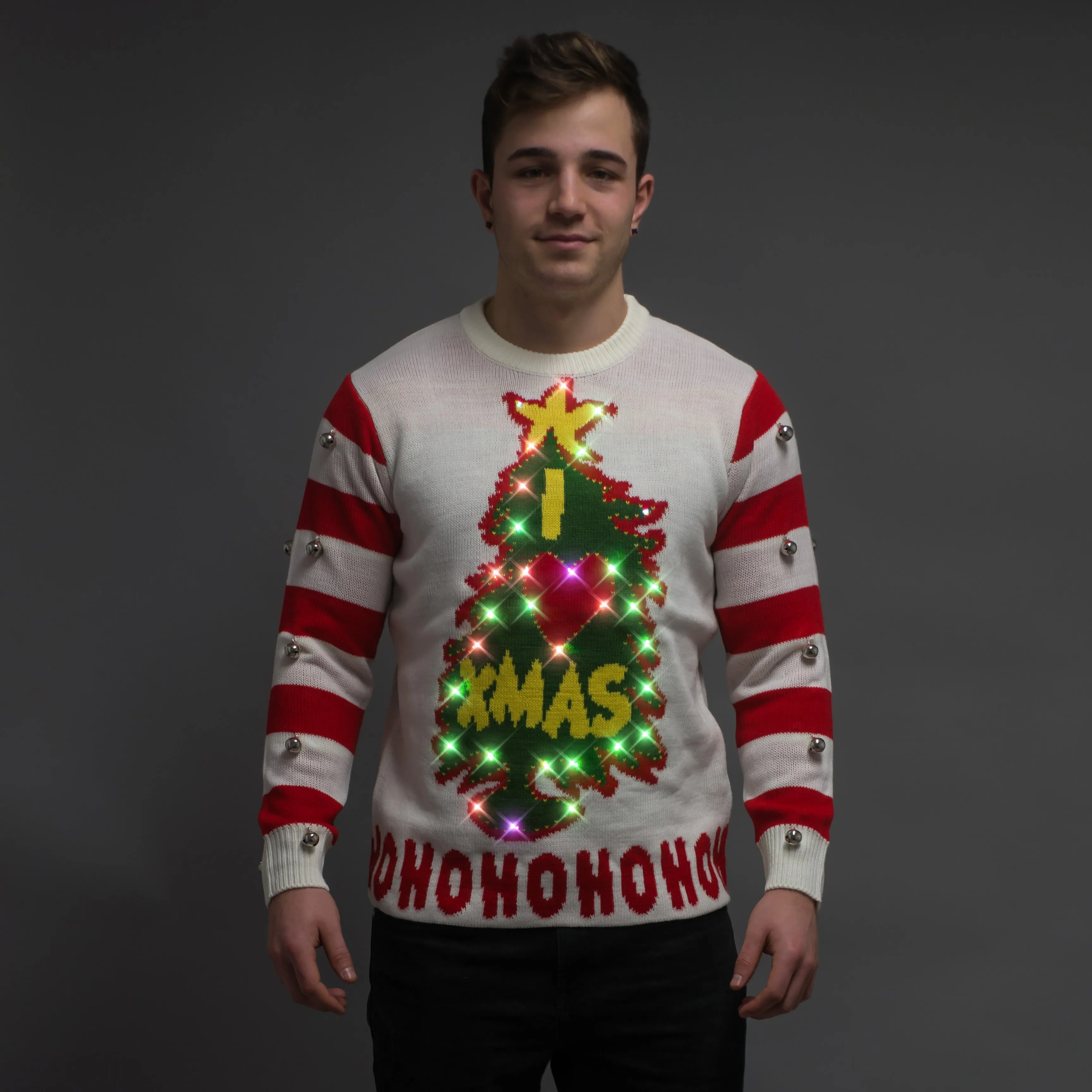 I Love Xmas HOHOHO Light Up (LED) and Bells Ugly Christmas Sweater