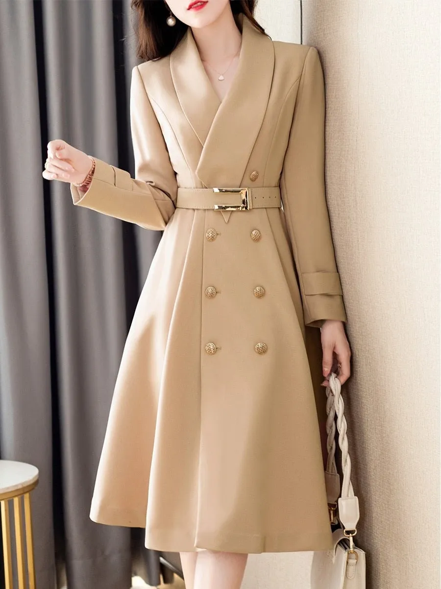 LANFUBEISI Spring Autumn New Women Windbreaker Coat Mid-length Fashion Overcoat Double Breasted Slim Belt Trench Coat Feminino