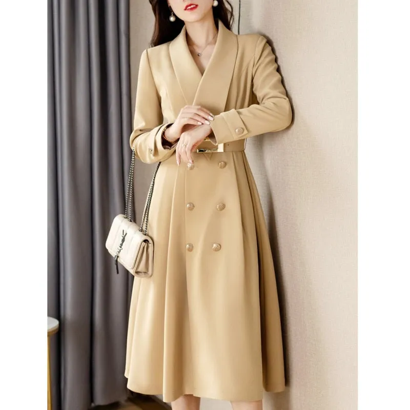 LANFUBEISI Spring Autumn New Women Windbreaker Coat Mid-length Fashion Overcoat Double Breasted Slim Belt Trench Coat Feminino