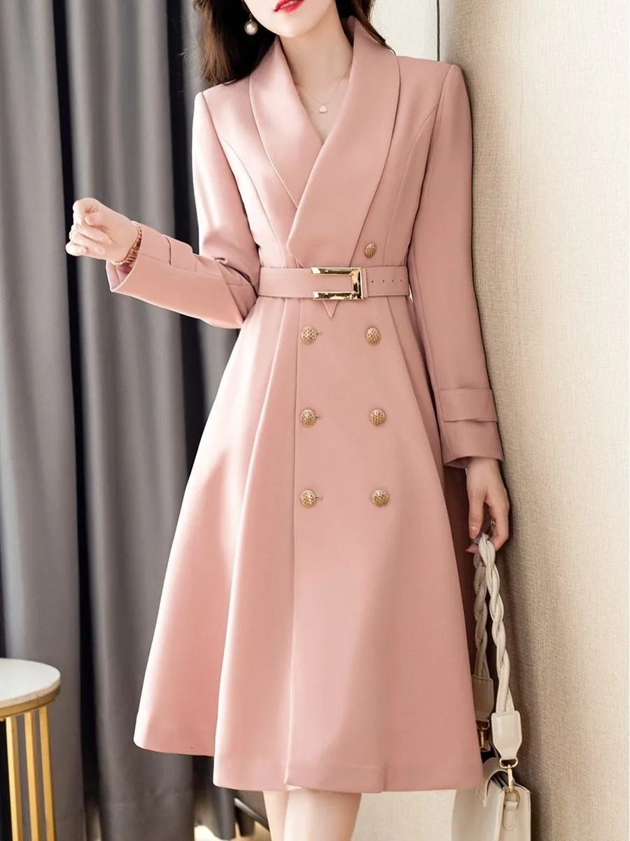 LANFUBEISI Spring Autumn New Women Windbreaker Coat Mid-length Fashion Overcoat Double Breasted Slim Belt Trench Coat Feminino