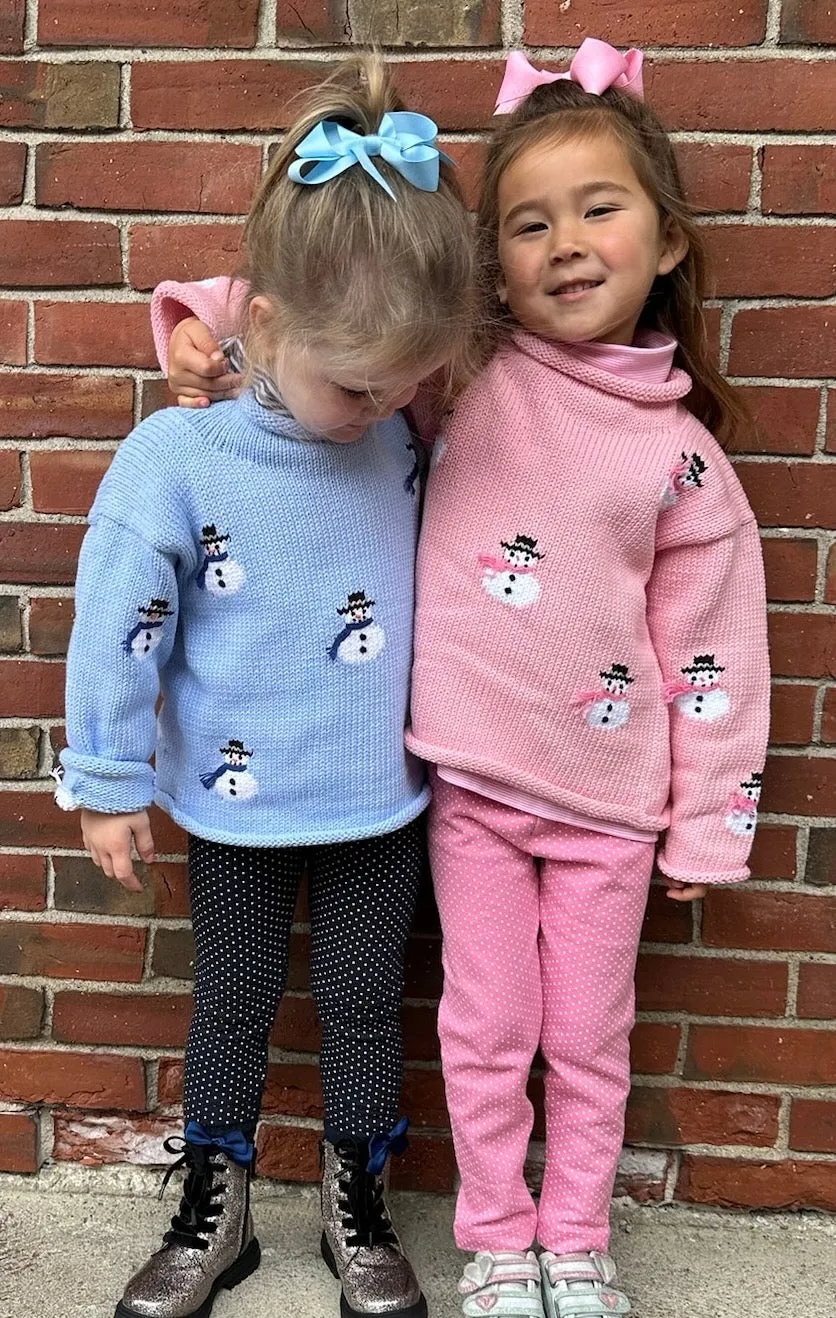 Light Pink Snowmen Roll Neck Sweater