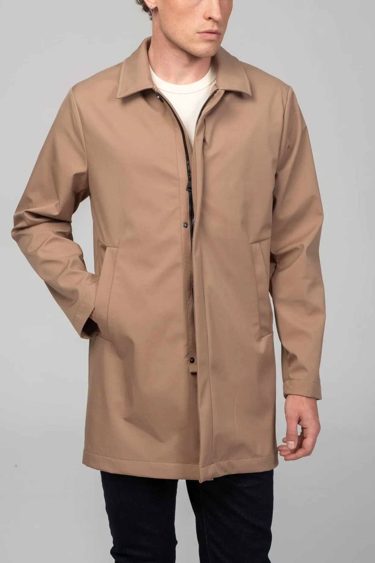 Long Lightweight Windbreaker Coat - Camel