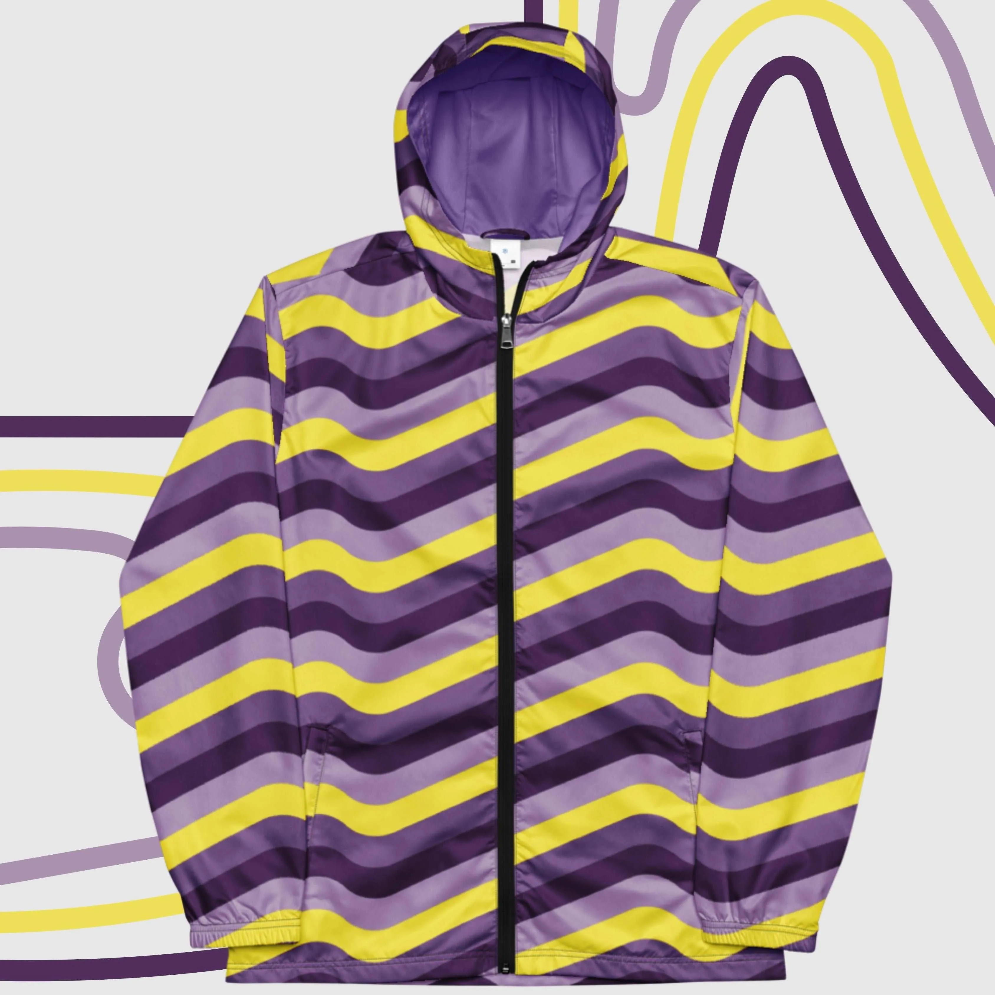 Men’s Retro Wavy Lines Windbreaker Jacket