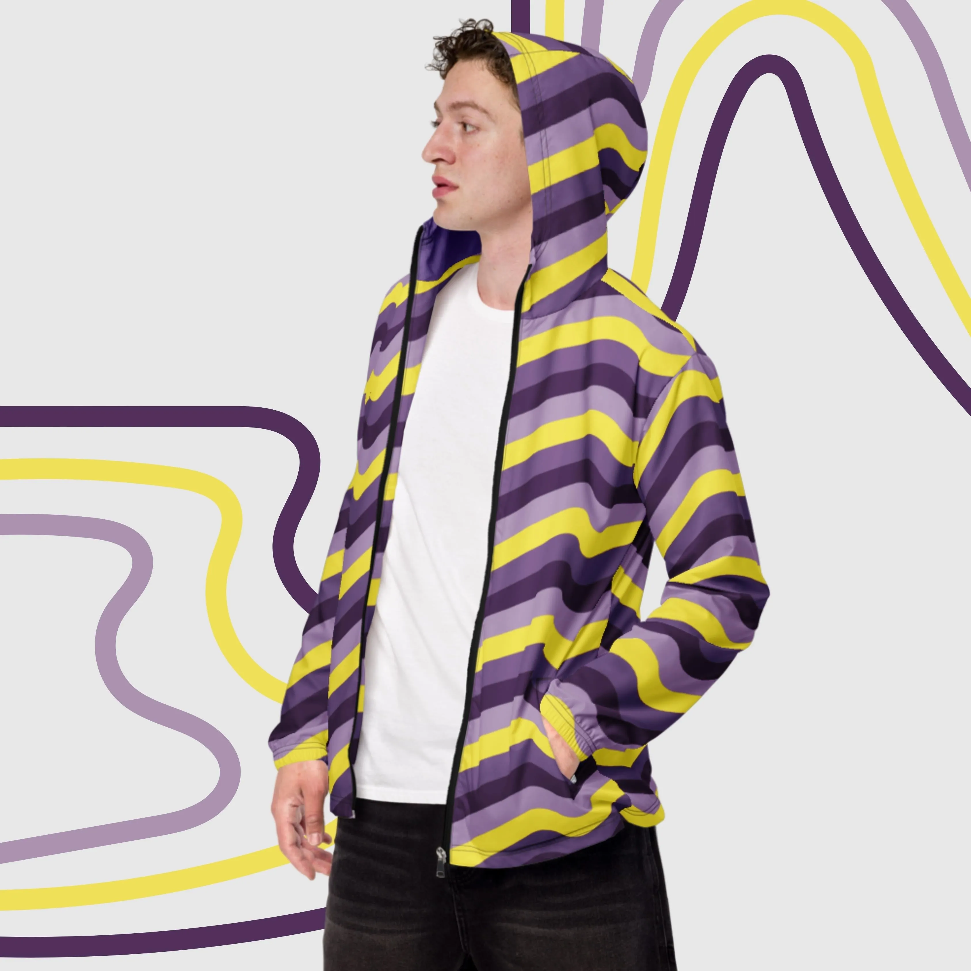 Men’s Retro Wavy Lines Windbreaker Jacket