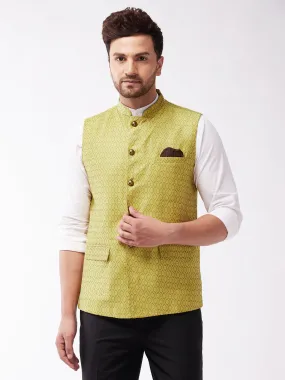 Men's Yellow Silk Blend Nehru Jackets - Vastramay