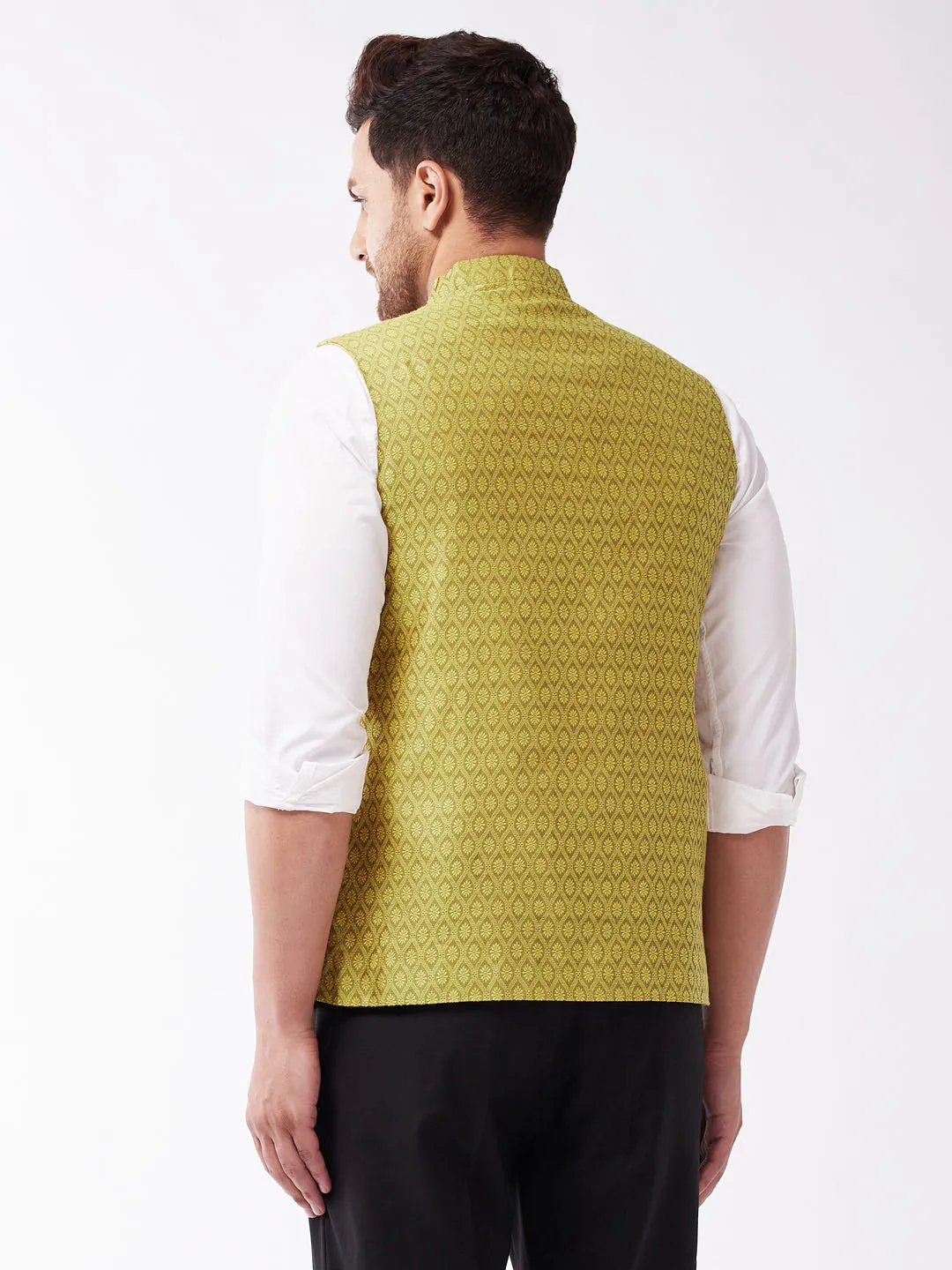 Men's Yellow Silk Blend Nehru Jackets - Vastramay