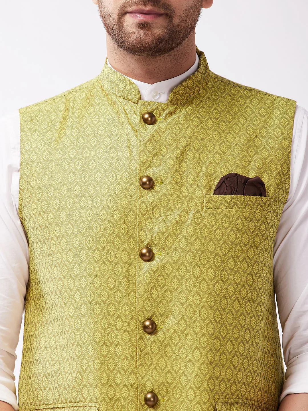 Men's Yellow Silk Blend Nehru Jackets - Vastramay