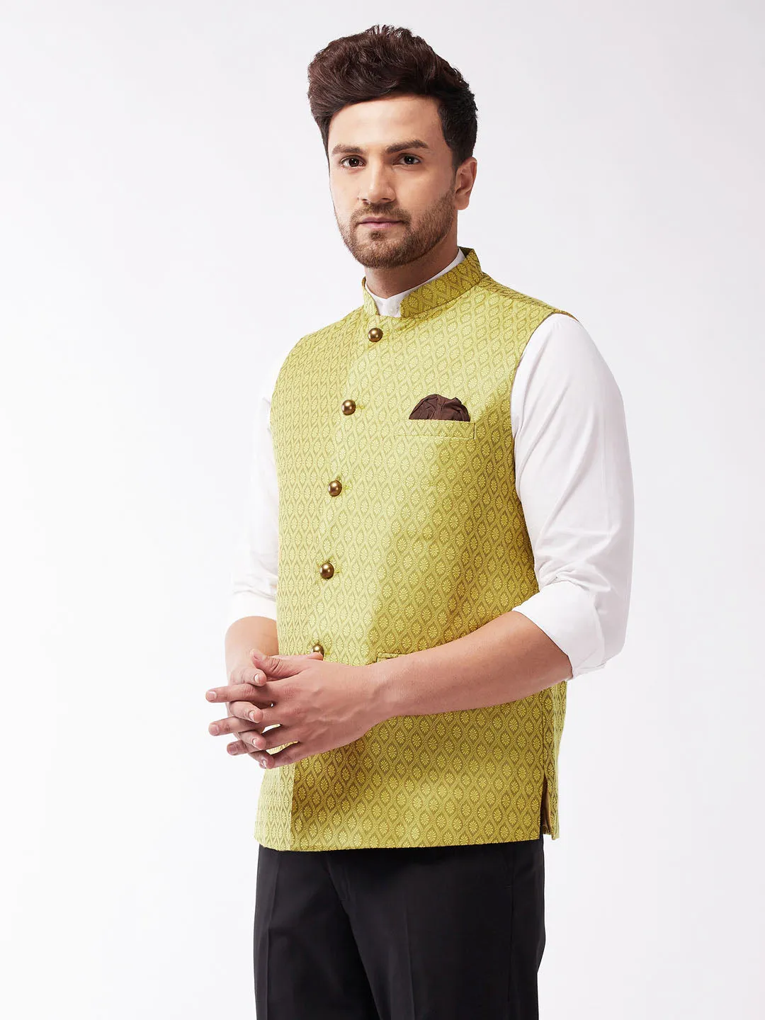 Men's Yellow Silk Blend Nehru Jackets - Vastramay