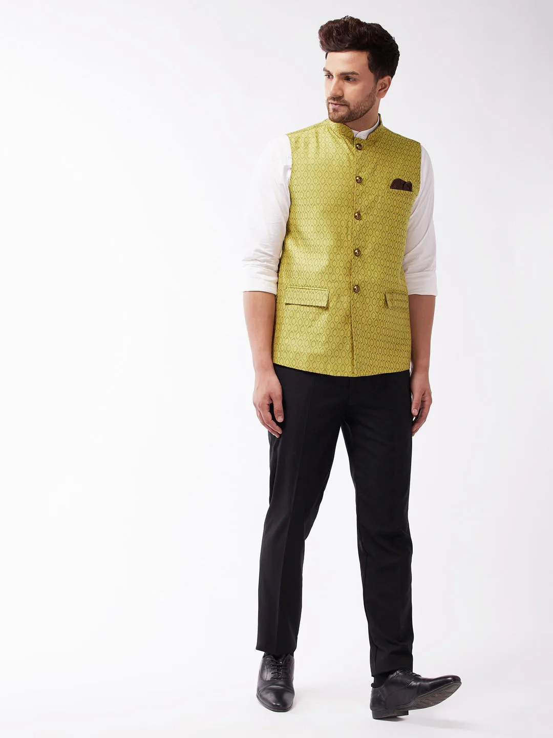 Men's Yellow Silk Blend Nehru Jackets - Vastramay