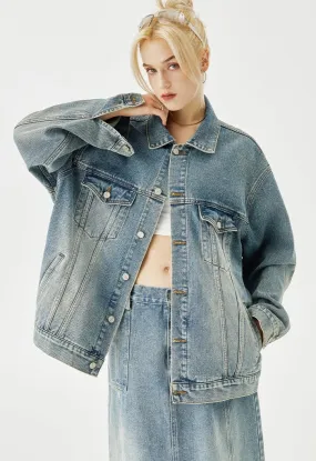 MessAgeLab-Women's retro street nostalgic design sense denim long jacket loose windbreaker jacket top