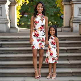 Mom and Daughter Matching Flower Print Halter Dress