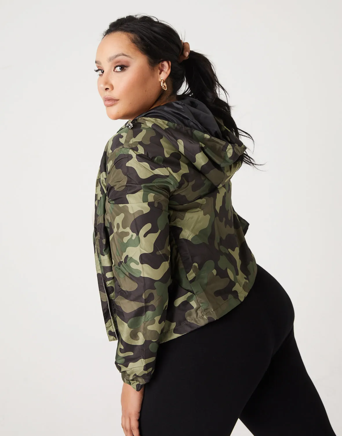 Plus Size Camouflage Windbreaker