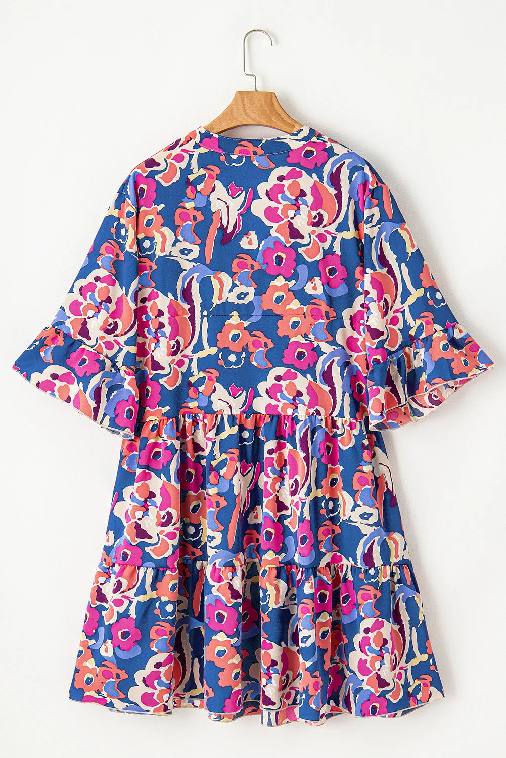 Plus Size Floral Print Ruffled 3/4 Sleeve Mini Dress