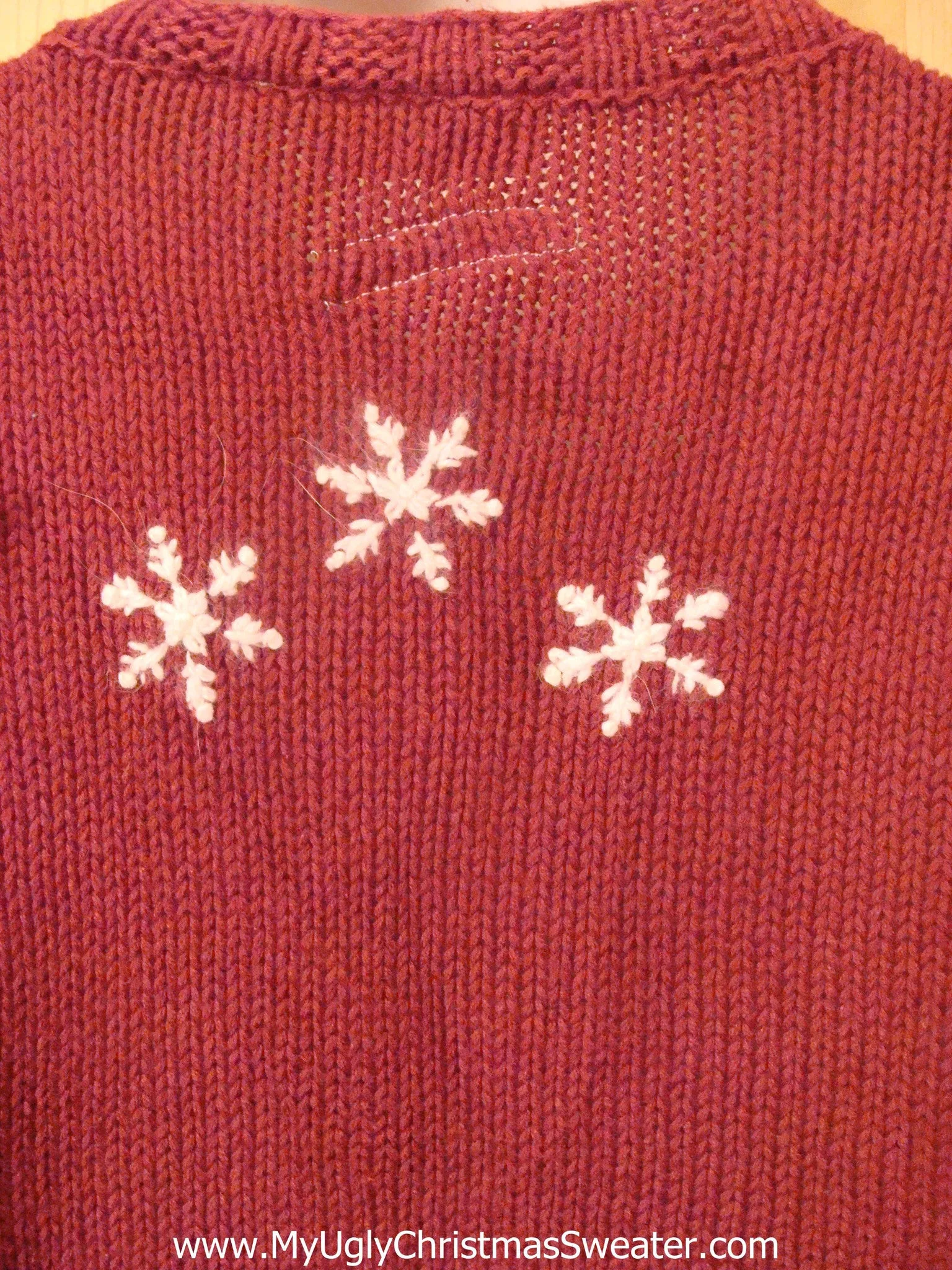 Tacky Red Light Up Christmas Sweater Snowmen and Plaid Trim