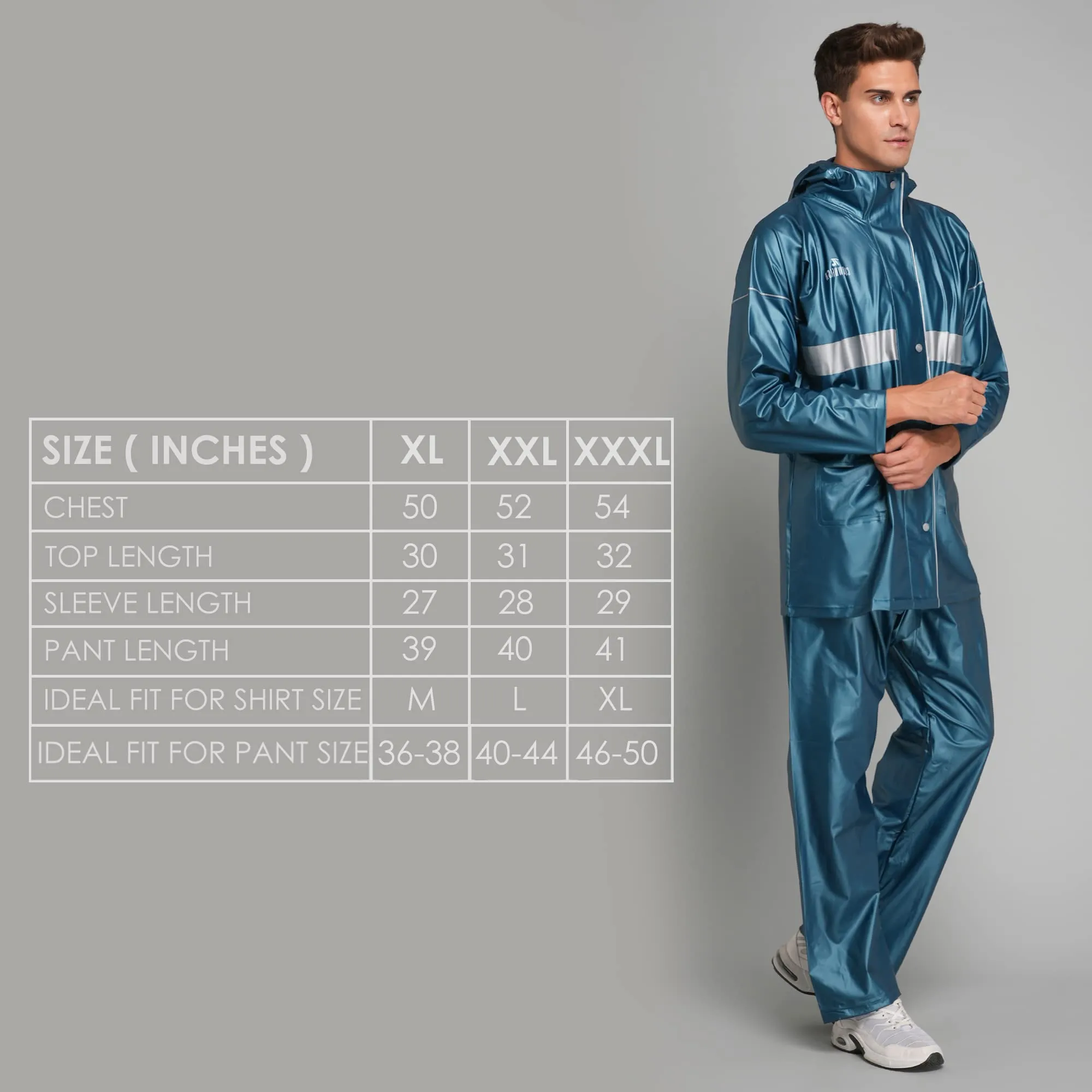 THE CLOWNFISH Rain Coat for Men Waterproof for Bike Raincoat for Men with Hood PVC Material. Set of Top and Bottom. Azure Pro Series (Bright Turquoise, XX-Large)