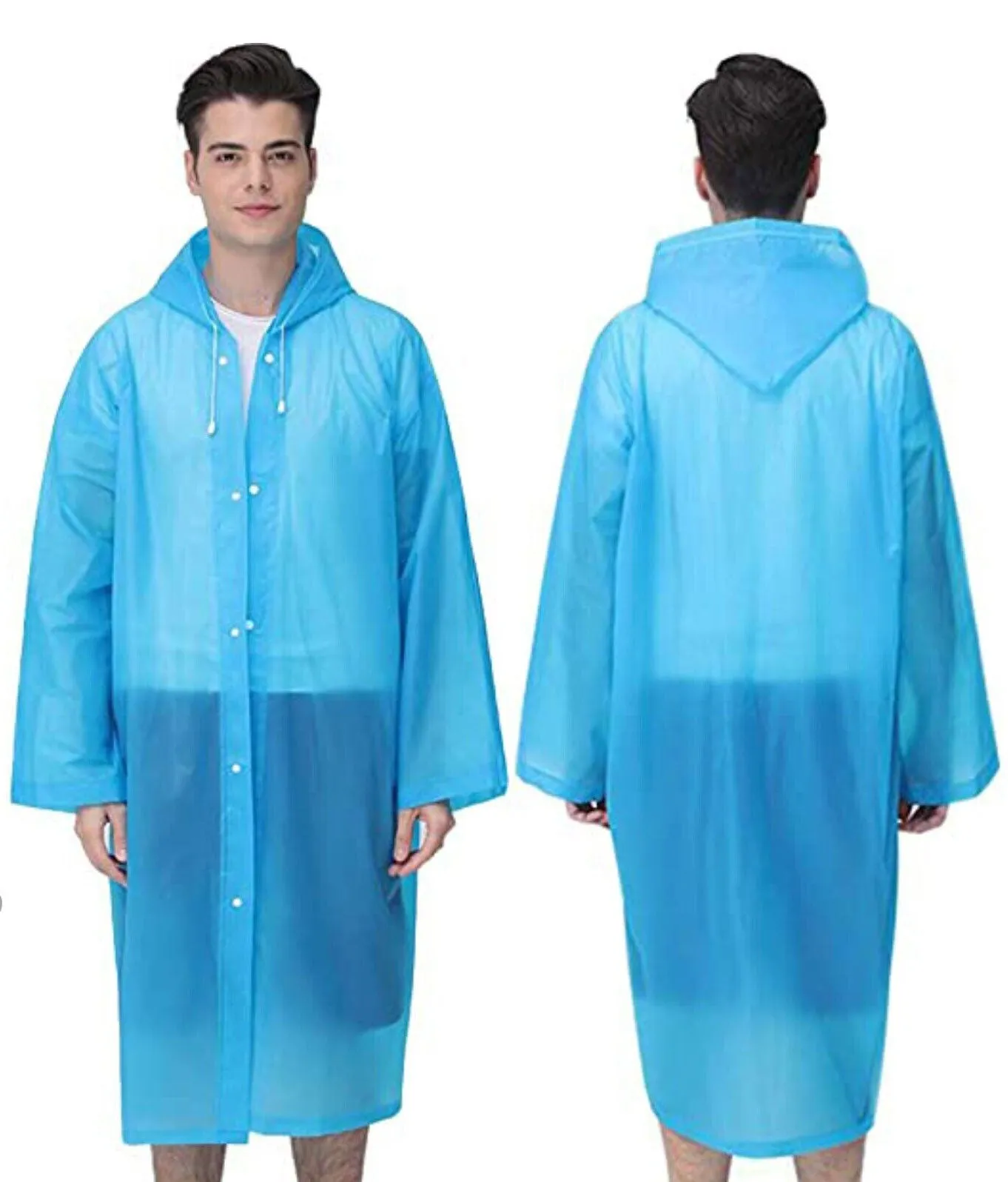 Unisex Adult Waterproof PEVA Raincoat Hooded Jacket Poncho Rainwear (3 Pack)