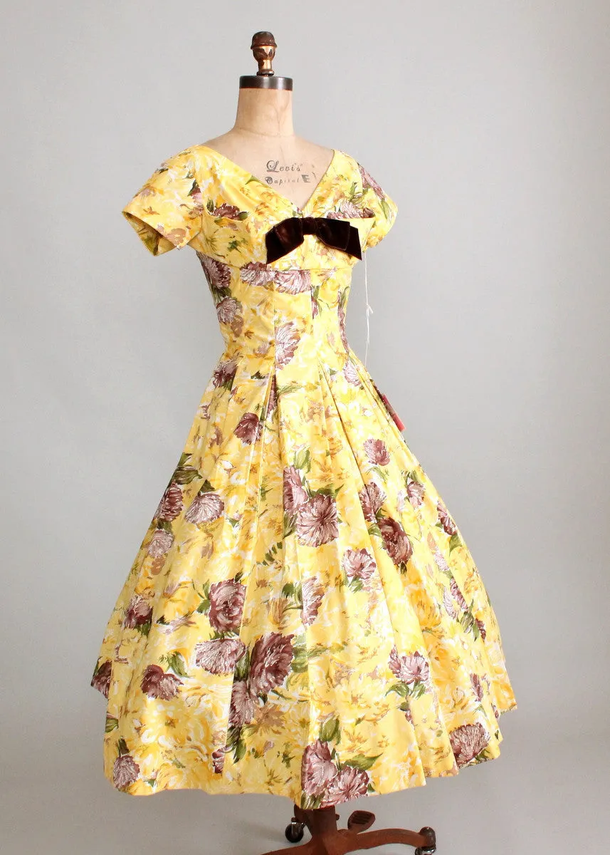 Vintage 1950s Sunshine Garden Floral Dress NOS