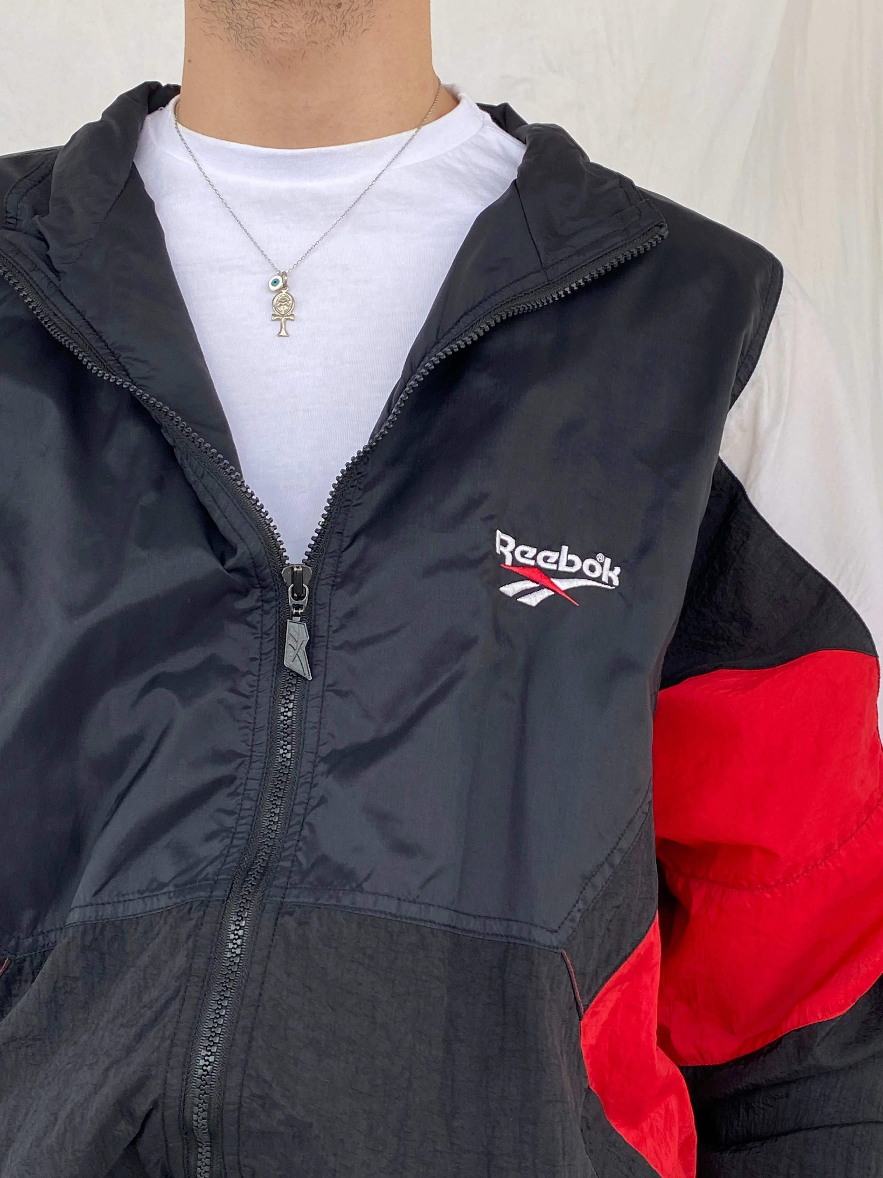 Vintage 90s Reebok Black and Red Windbreaker Jacket