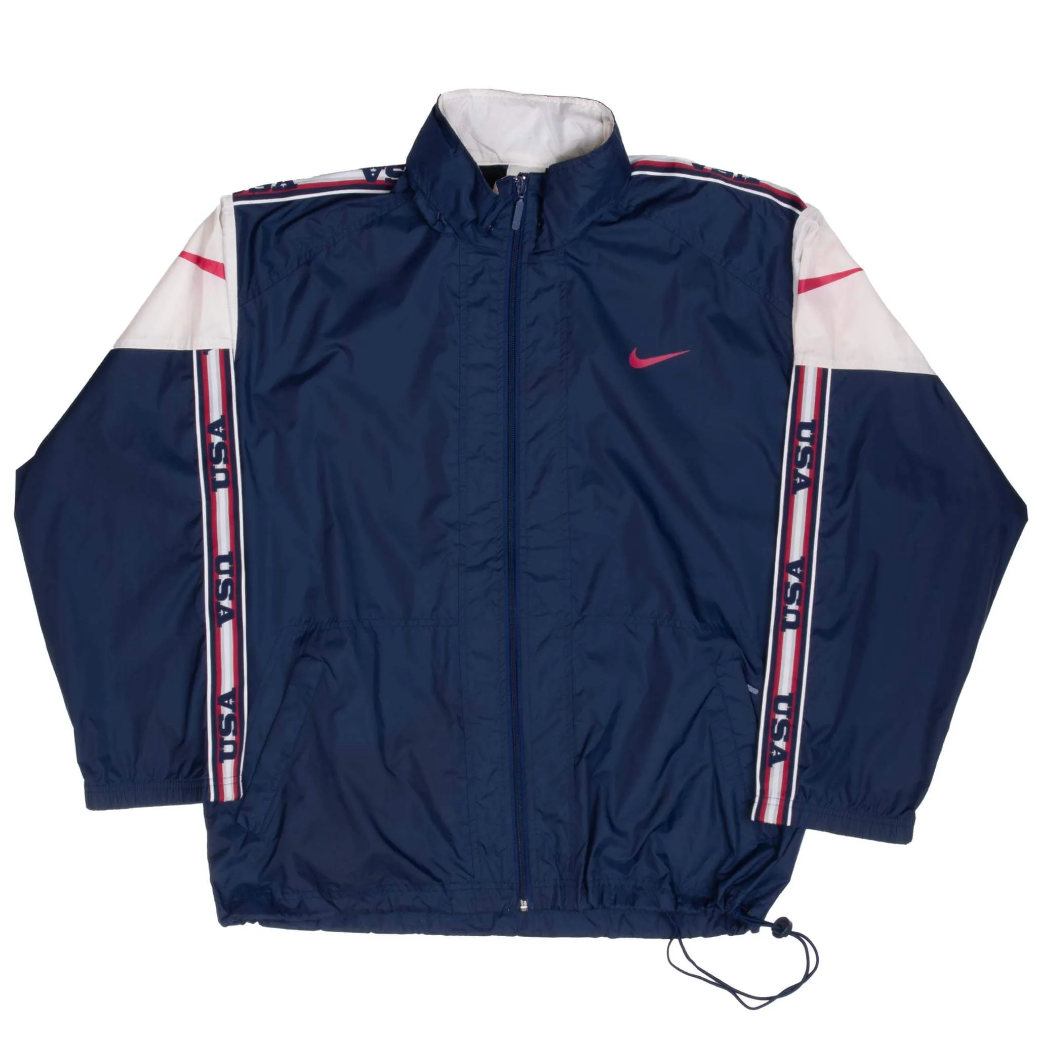 VINTAGE NIKE TEAM USA CLASSIC SWOOSH BLUE WINDBREAKER JACKET 1990S SIZE MEDIUM