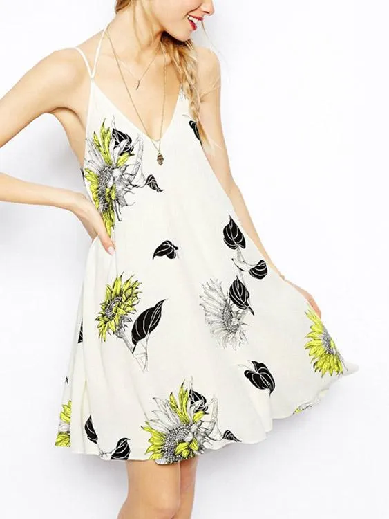 Wholesale Backless V-Neck Floral Print Dresses