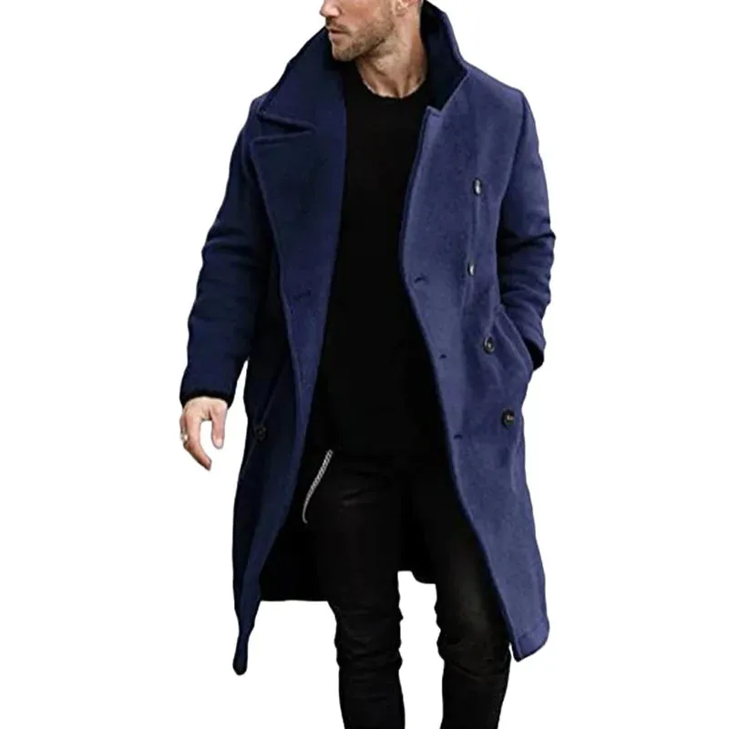 Wiaofellas  -  Autumn/winter Woolen Men's Coat Long Woolen Windbreaker European Version Coat Double Breasted