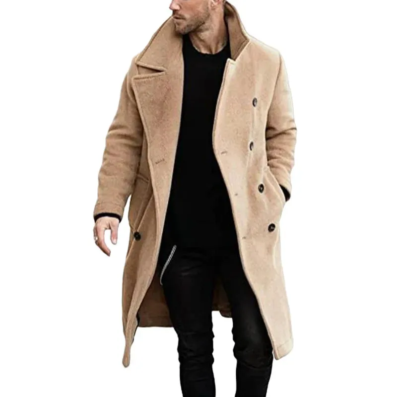 Wiaofellas  -  Autumn/winter Woolen Men's Coat Long Woolen Windbreaker European Version Coat Double Breasted