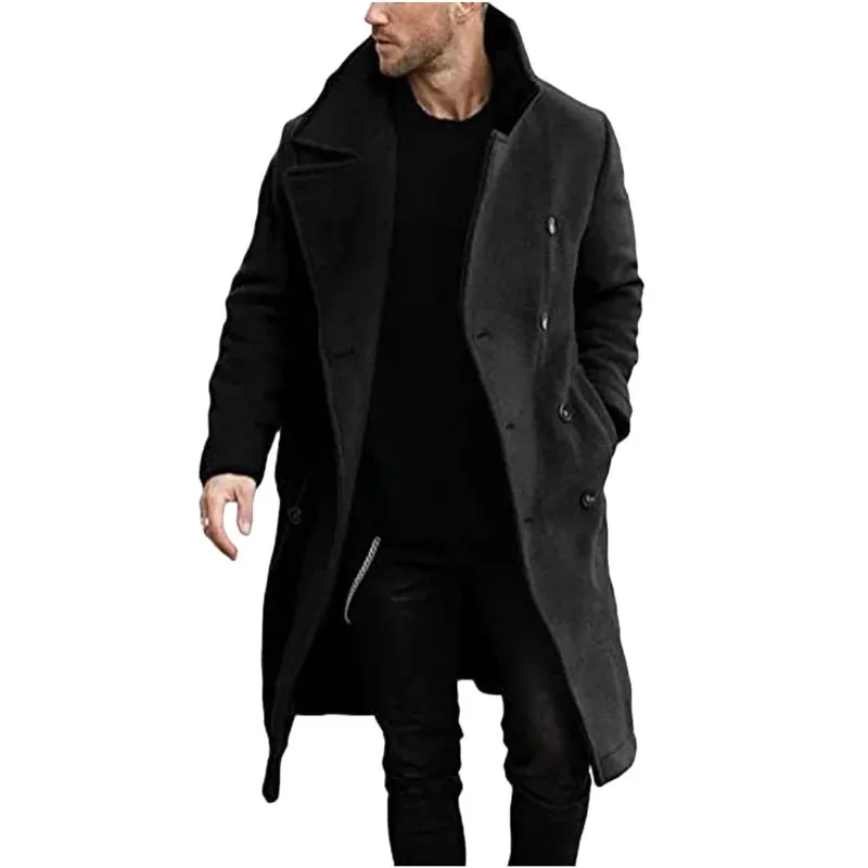 Wiaofellas  -  Autumn/winter Woolen Men's Coat Long Woolen Windbreaker European Version Coat Double Breasted