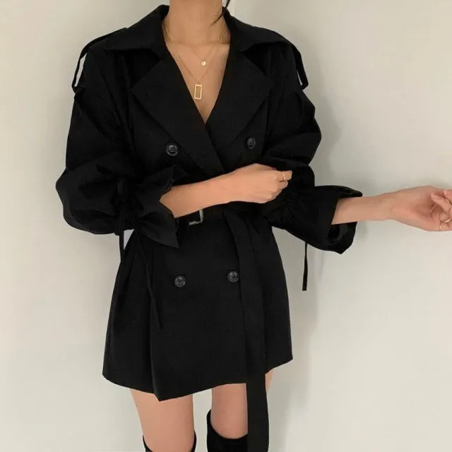 Wjczt 2022 New Autumn Winter Khaki Minimalist Women&#39;s Trench Coat Sashes Windbreaker Loose Flare Sleeve Double Breasted Trench