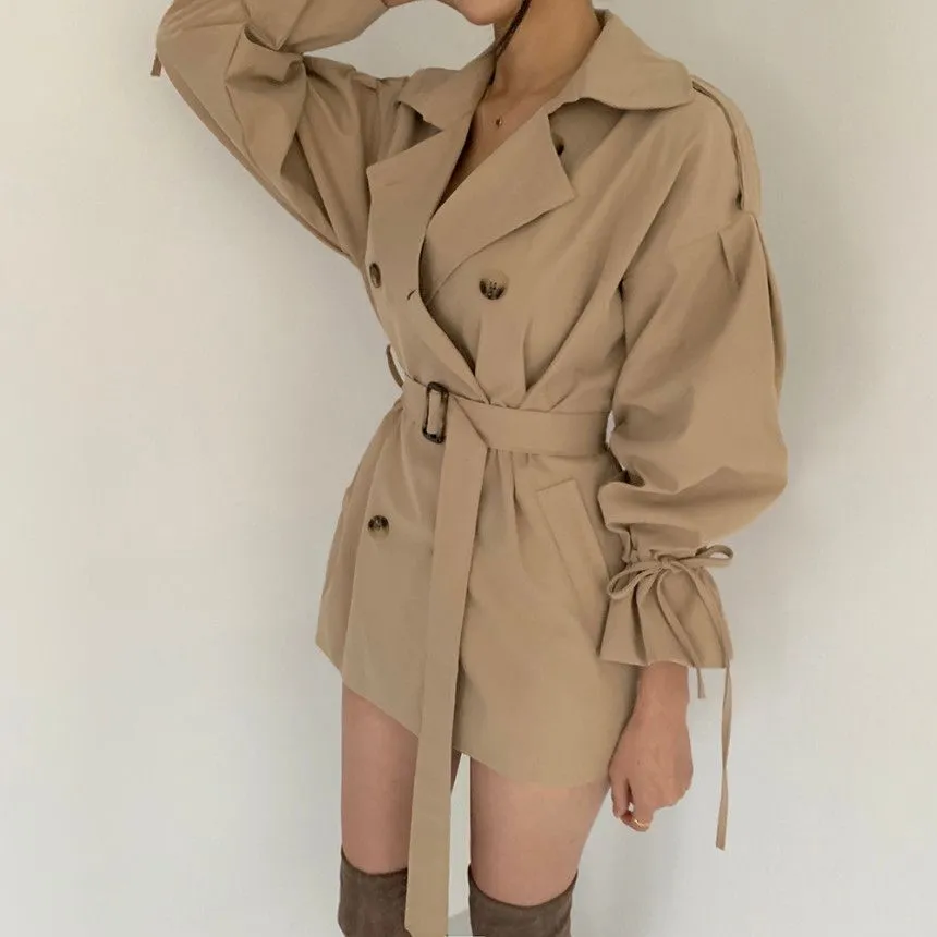 Wjczt 2022 New Autumn Winter Khaki Minimalist Women&#39;s Trench Coat Sashes Windbreaker Loose Flare Sleeve Double Breasted Trench