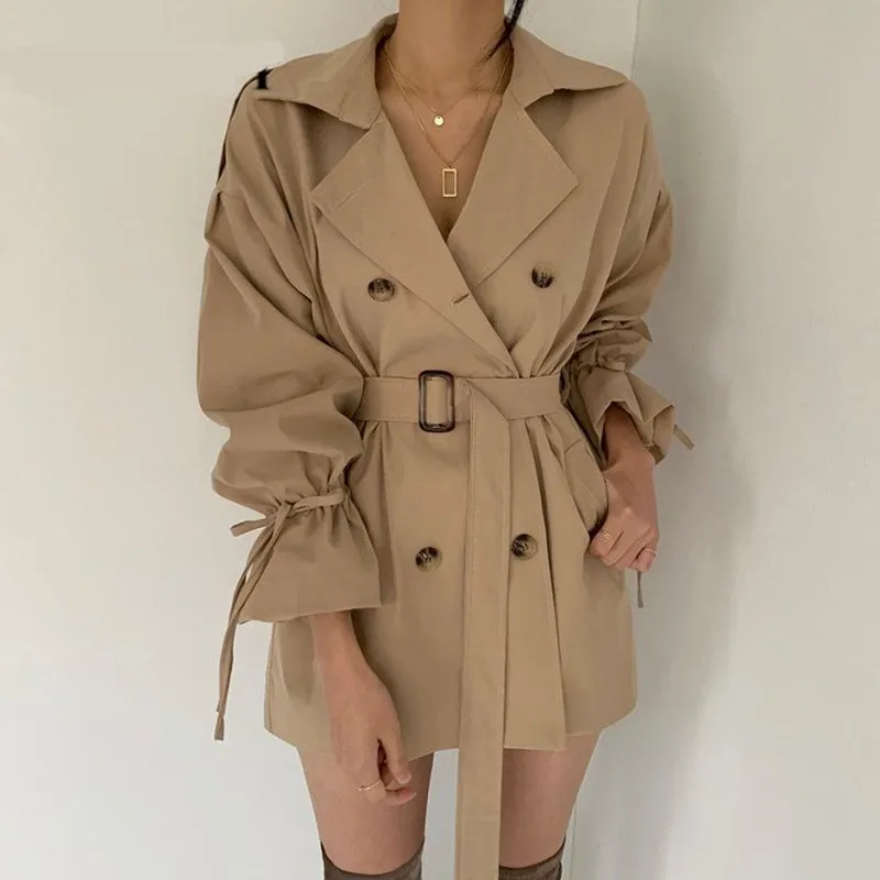 Wjczt 2022 New Autumn Winter Khaki Minimalist Women&#39;s Trench Coat Sashes Windbreaker Loose Flare Sleeve Double Breasted Trench