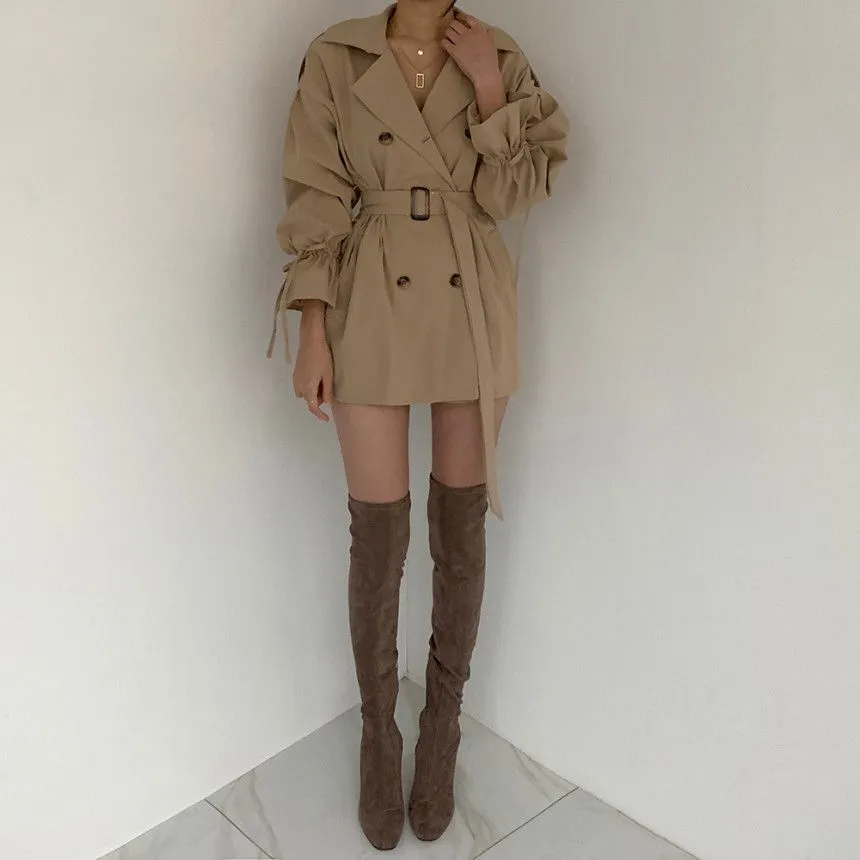 Wjczt 2022 New Autumn Winter Khaki Minimalist Women&#39;s Trench Coat Sashes Windbreaker Loose Flare Sleeve Double Breasted Trench