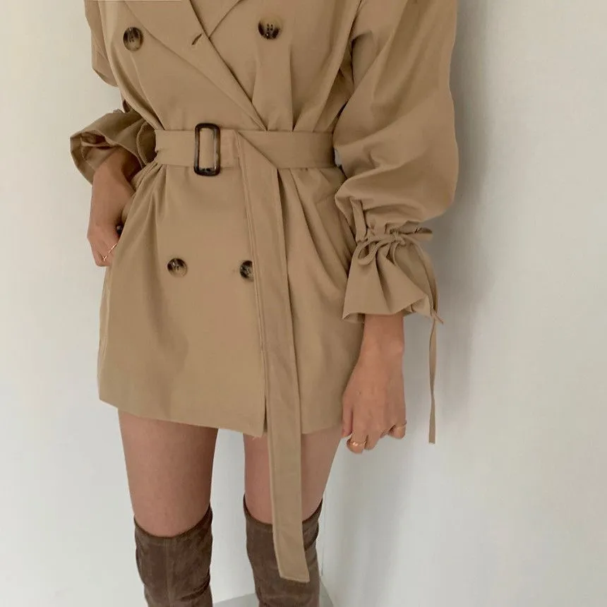 Wjczt 2022 New Autumn Winter Khaki Minimalist Women&#39;s Trench Coat Sashes Windbreaker Loose Flare Sleeve Double Breasted Trench