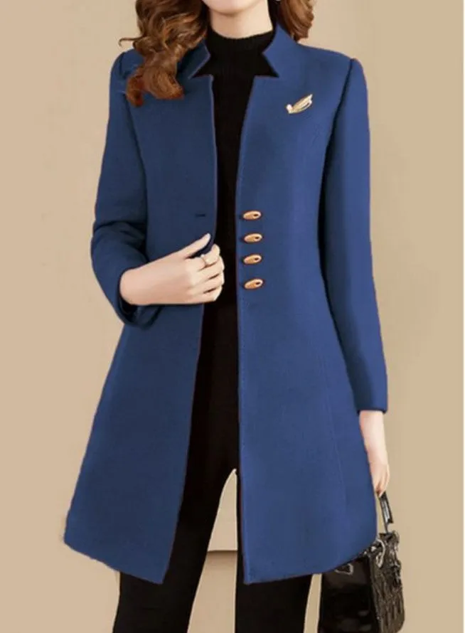 Wjczt autumn and winter new women&#39;s suit collar single-breasted loose fashion windbreaker woolen coat mid-length Polyester  Full