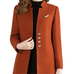 Wjczt autumn and winter new women&#39;s suit collar single-breasted loose fashion windbreaker woolen coat mid-length Polyester  Full