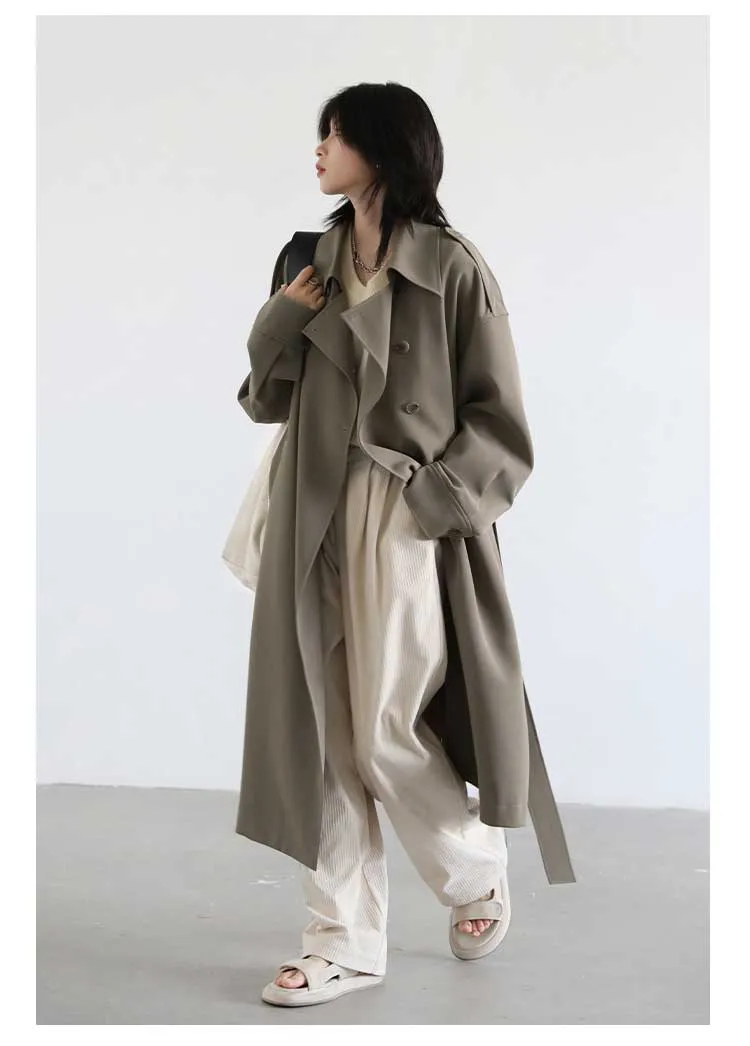 Wjczt Women Trench Coat Solid Casual Loose Double Breasted Belt Long Windbreaker Overcoat Overknee Female Spring Autumn 2022