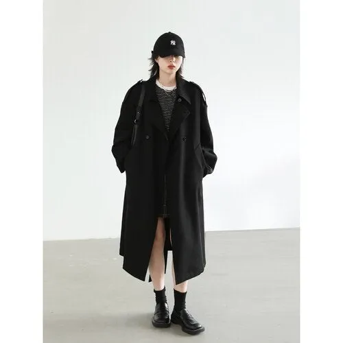 Wjczt Women Trench Coat Solid Casual Loose Double Breasted Belt Long Windbreaker Overcoat Overknee Female Spring Autumn 2022