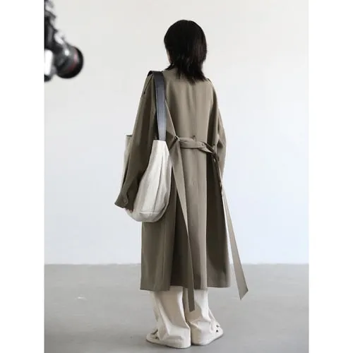 Wjczt Women Trench Coat Solid Casual Loose Double Breasted Belt Long Windbreaker Overcoat Overknee Female Spring Autumn 2022