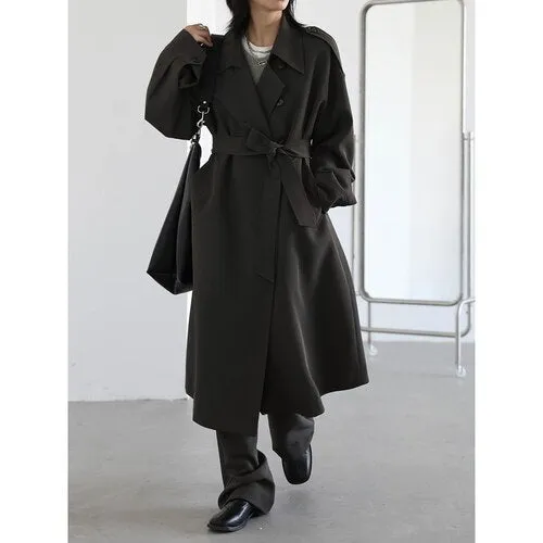 Wjczt Women Trench Coat Solid Casual Loose Double Breasted Belt Long Windbreaker Overcoat Overknee Female Spring Autumn 2022