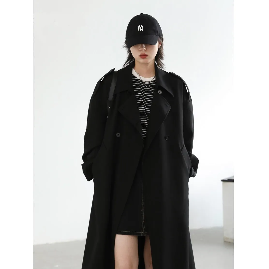 Wjczt Women Trench Coat Solid Casual Loose Double Breasted Belt Long Windbreaker Overcoat Overknee Female Spring Autumn 2022