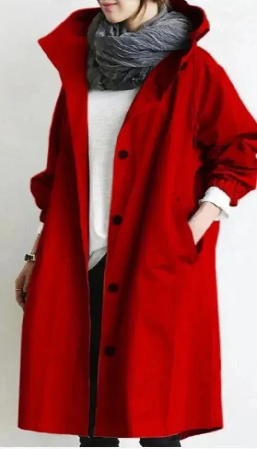 Women Casual Style Hoodie Windbreaker Mid-Length Long-Sleeved waist Jacket