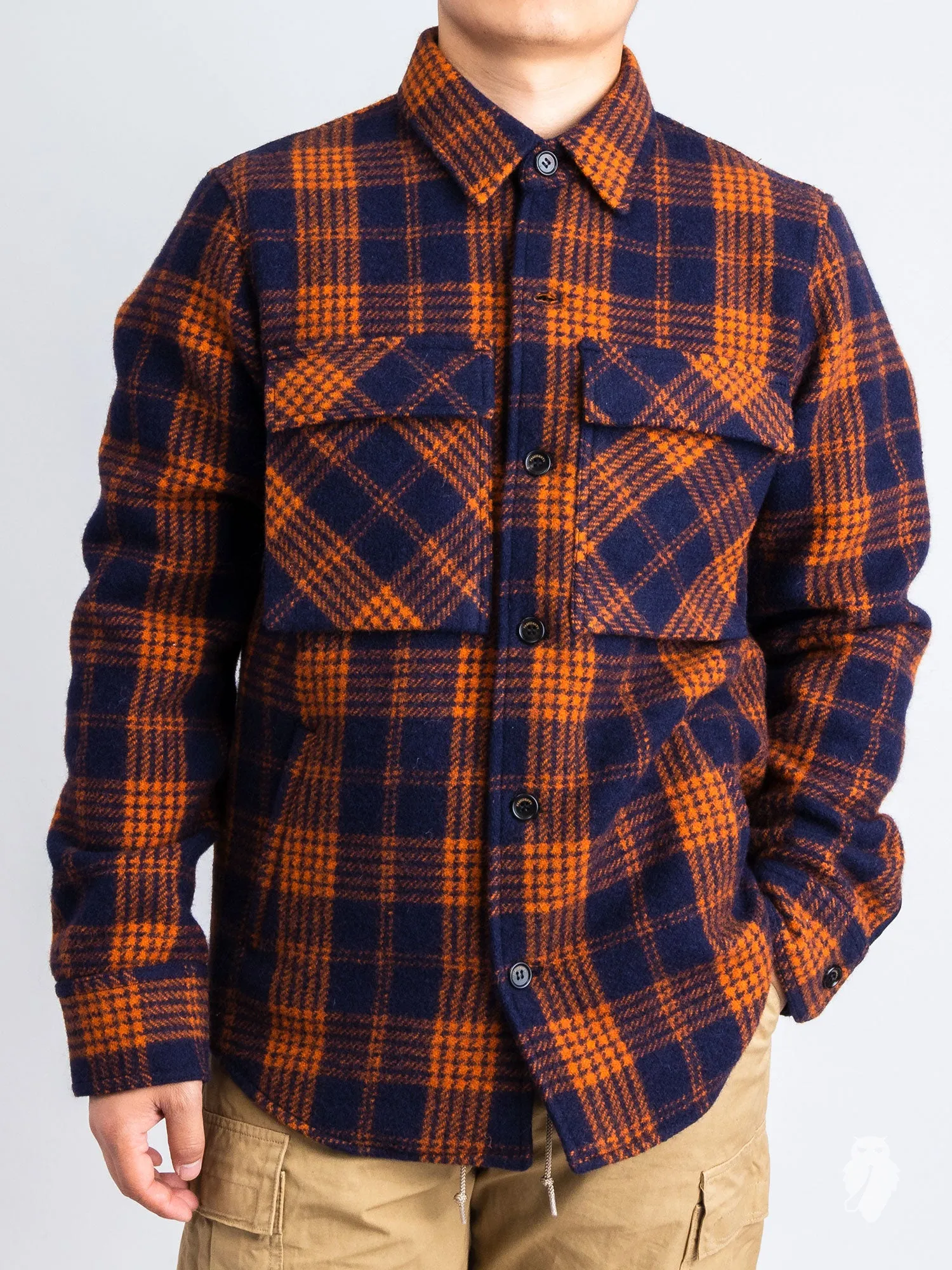 Wool Check Field Jacket in Navy